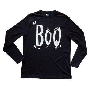 “BOO” Halloween Long Sleeve Black T-shirt Size Medium by Lightening Bug